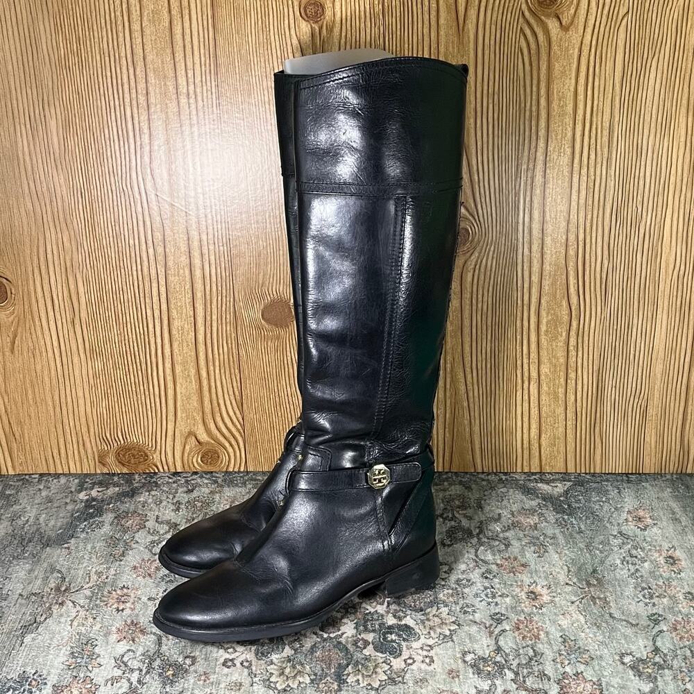 Tory Burch Brita Riding Boots Black Leather Tall Knee High / Women US 6 / Design